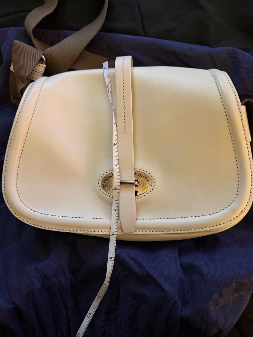 Dooney & Bourke Cream Leather Saddle Crossbody Bag with Brown Strap - Picture 9 of 10